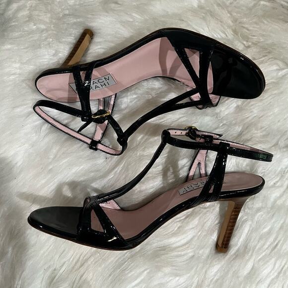 NEW Isaac Mizrahi Vintage Leather T-Strap Ankle Wrap High Heel Sandals Navy 5.5 - Picture 8 of 14